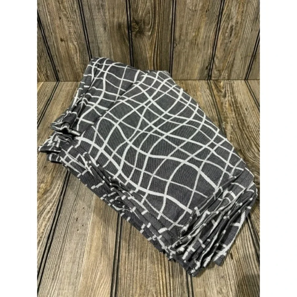 Set of 12 Gourmet Gray and White Patterned Party Event Cloth Reusable Napkins